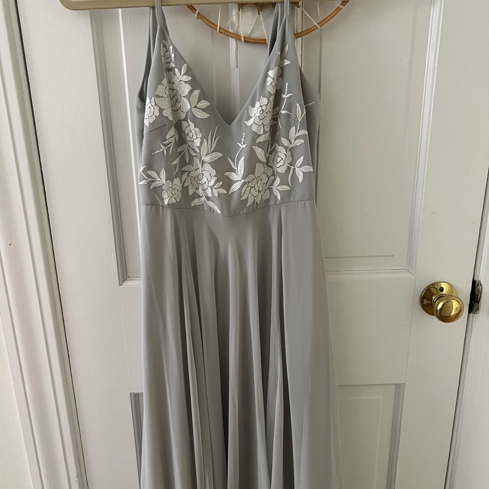 BHLDN chiffon bridesmaids dress dusty blue / mist
